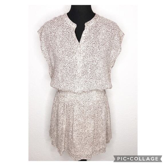Rails Angelina Sand Cheetah tan brown linen blend smocked waist dress Medium - Picture 1 of 16